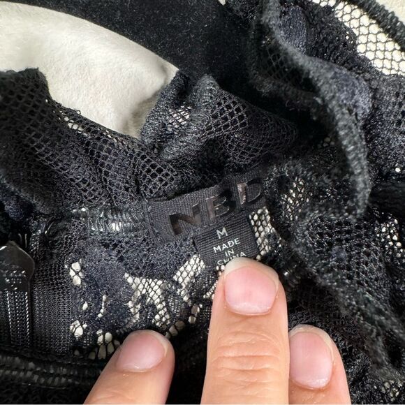 NBD x Revolve Freya Bodysuit Sheer Black Floral Lace Sleeveless Ruffle Medium - Picture 3 of 8